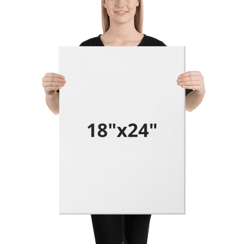 "The Young Knight" canvas print shown as 18"x24" size held by a person to help visualize product dimensions.
