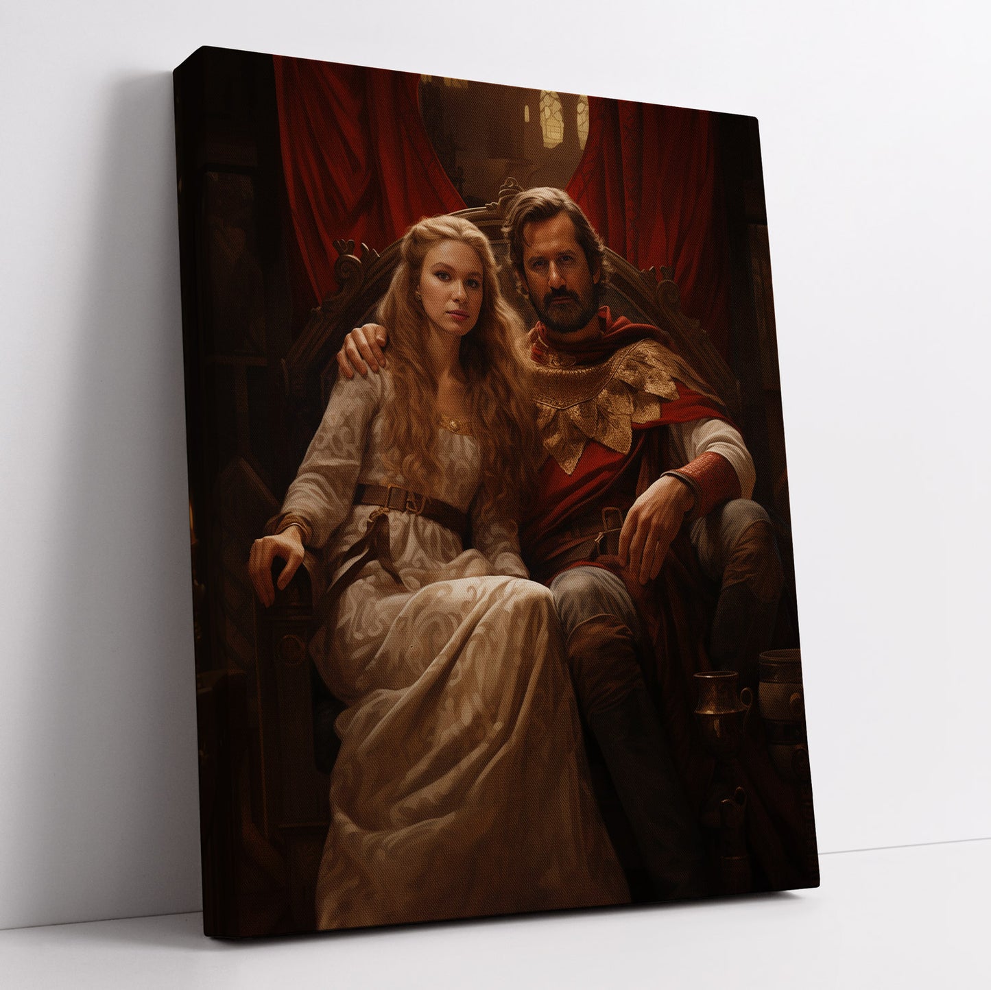 Romantic Viking couple portrait canvas print. Medieval king and queen art for home decor.
