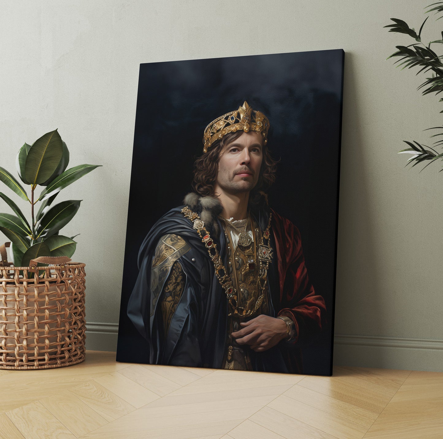 "His Majesty" canvas art displaying a regal portrait; a unique home decor statement piece.