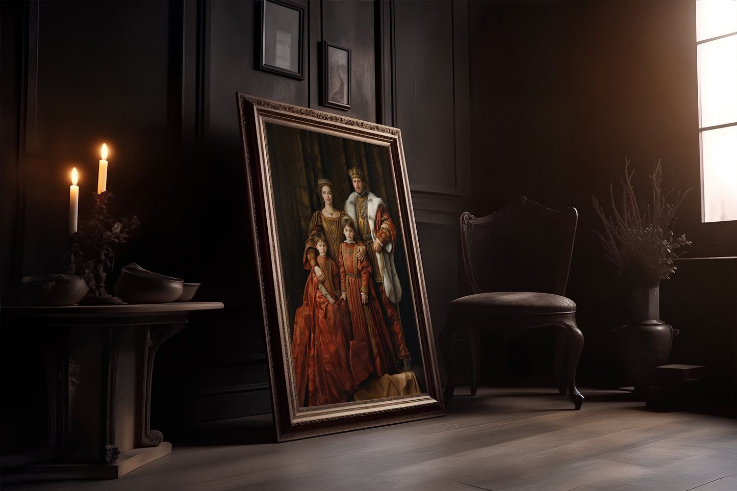 Elegant royal family portrait, part of "The Royal Palace" collection. Evokes classic nobility and timeless family legacy.