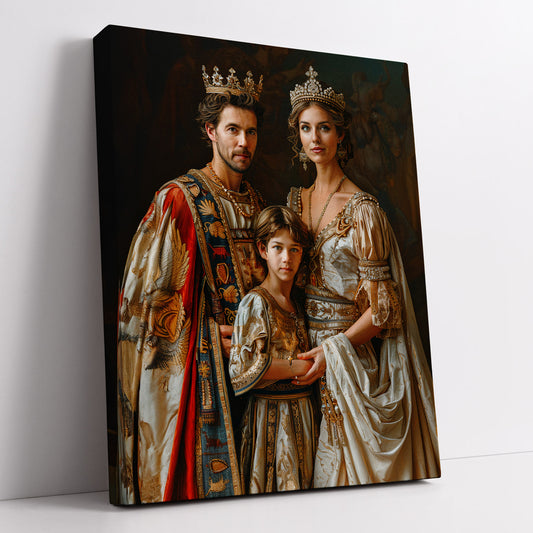 Renaissance Boy Portrait displayed as a wrapped canvas print, showcasing family in royal attire.