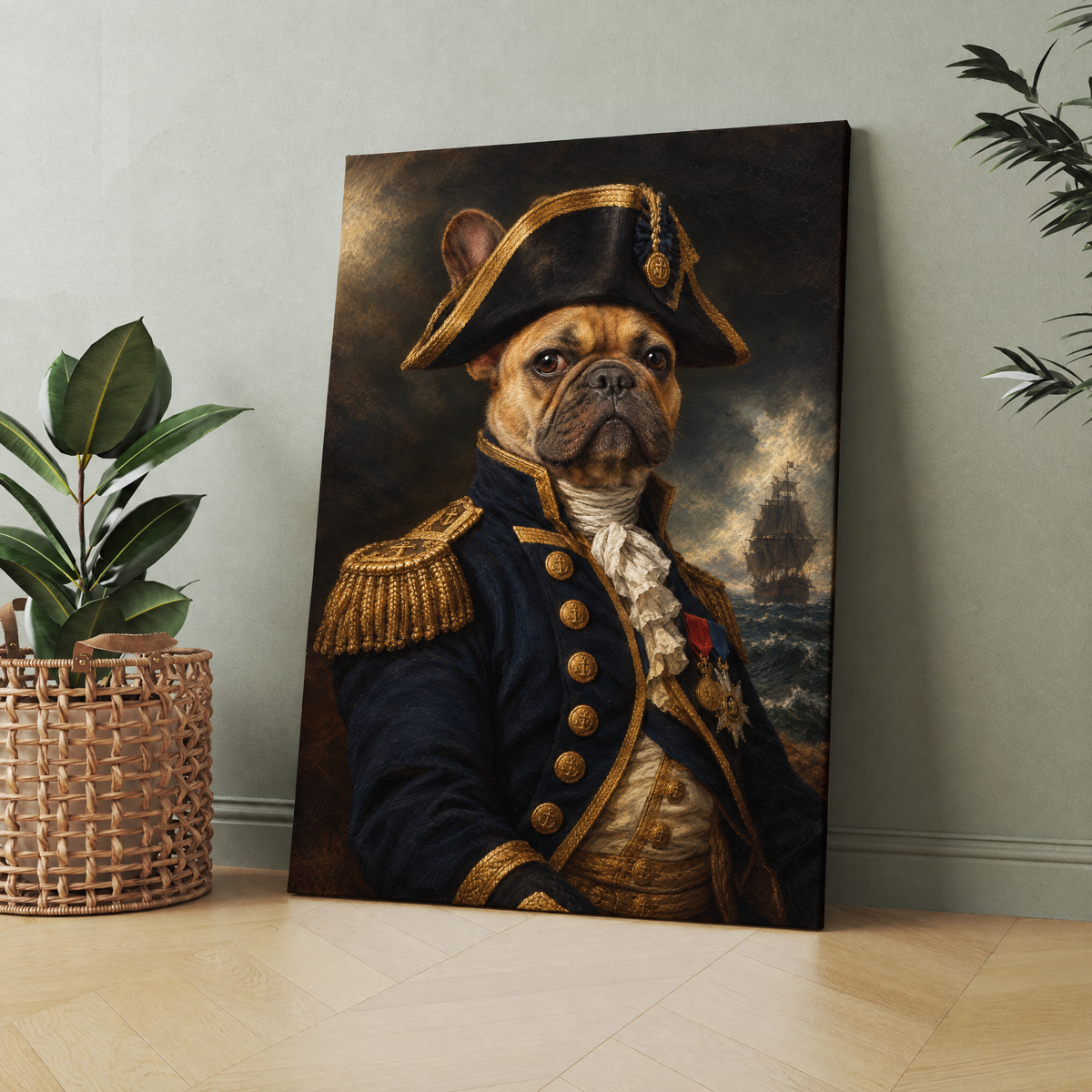 The Pet Admiral custom pet portrait printed on canvas, personalized gift idea for pet lovers
