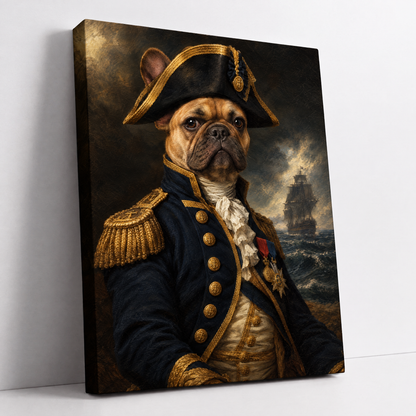 The Pet Admiral – custom naval pet portrait from your photo, dog as an admiral in a bicorne hat