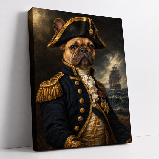 The Pet Admiral – custom naval pet portrait from your photo, dog as an admiral in a bicorne hat