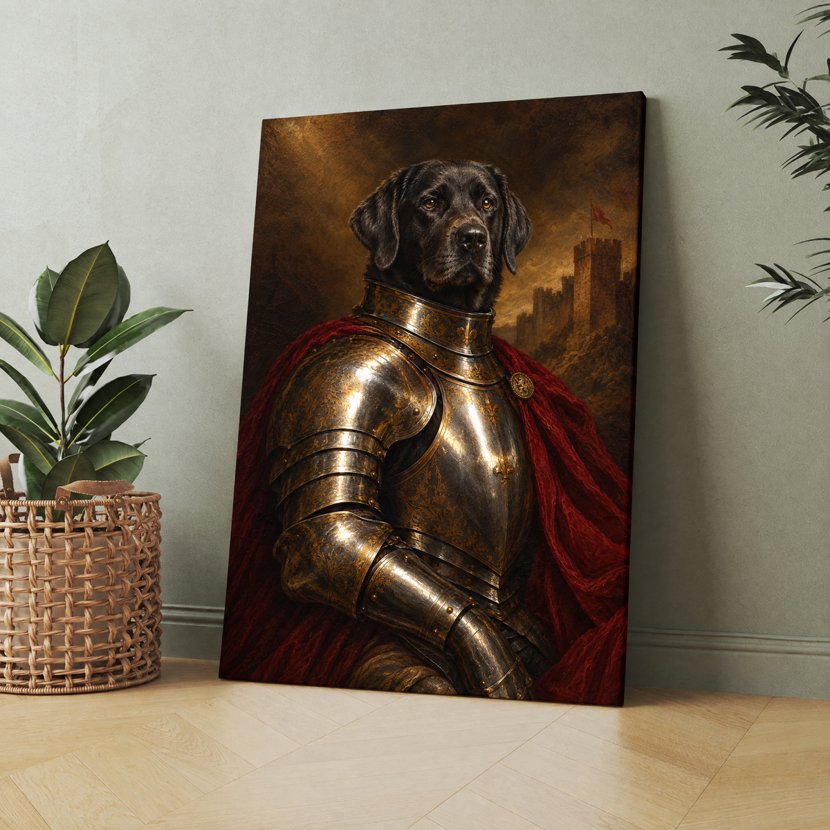 The Pet Knight custom pet portrait printed on canvas, personalized gift idea for pet lovers