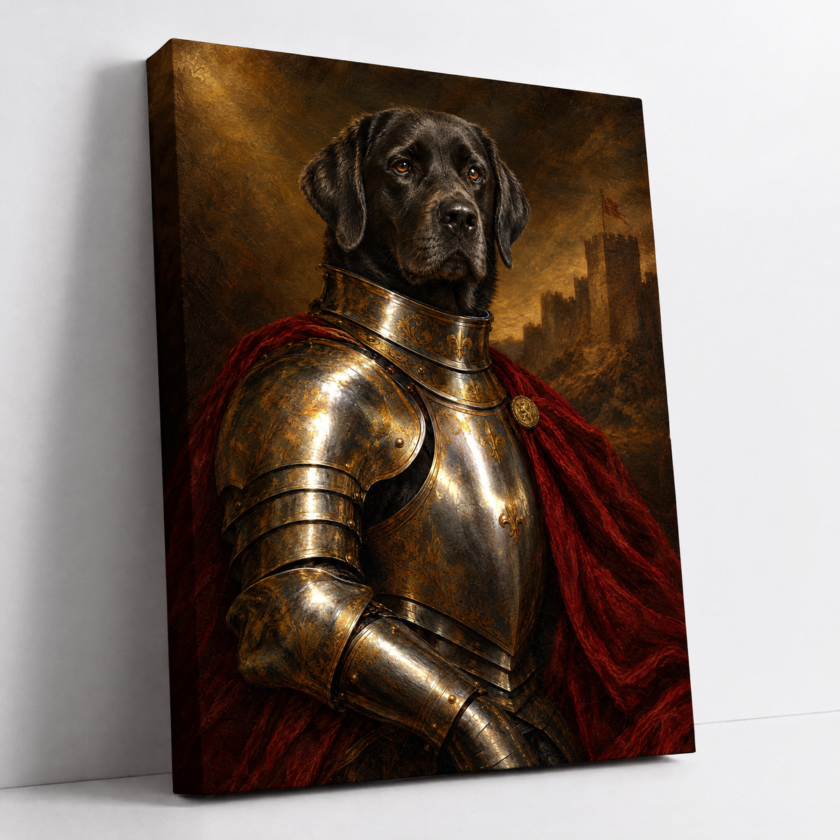The Pet Knight – custom medieval pet portrait from your photo, dog as a knight in polished armor
