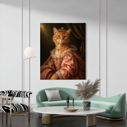 The Pet Princess custom pet portrait canvas hanging in a living room