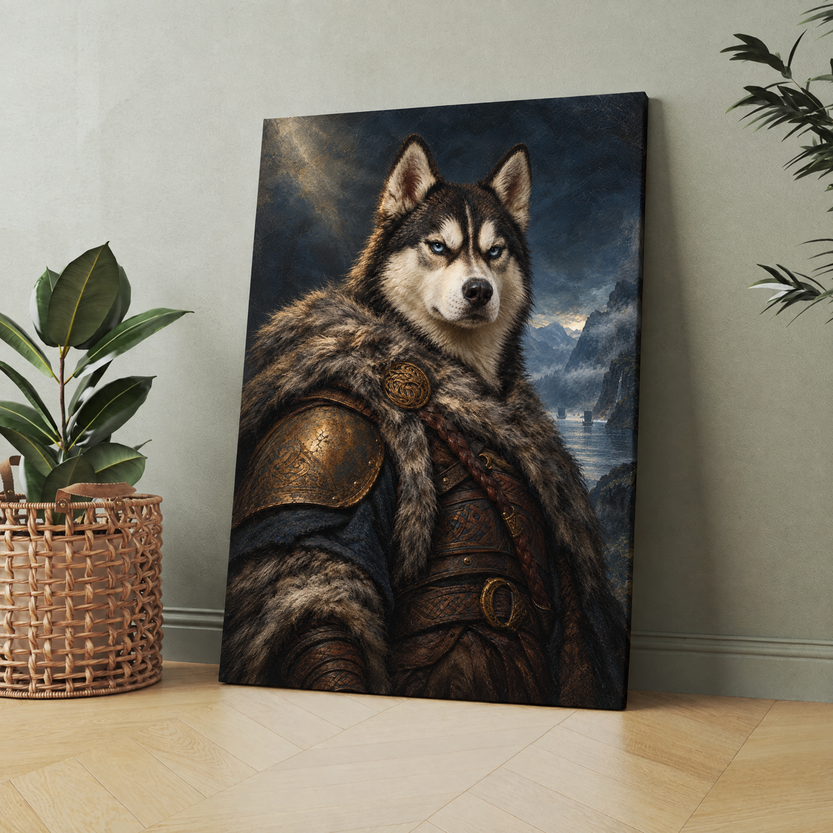 The Pet Viking custom pet portrait printed on canvas, personalized gift idea for pet lovers