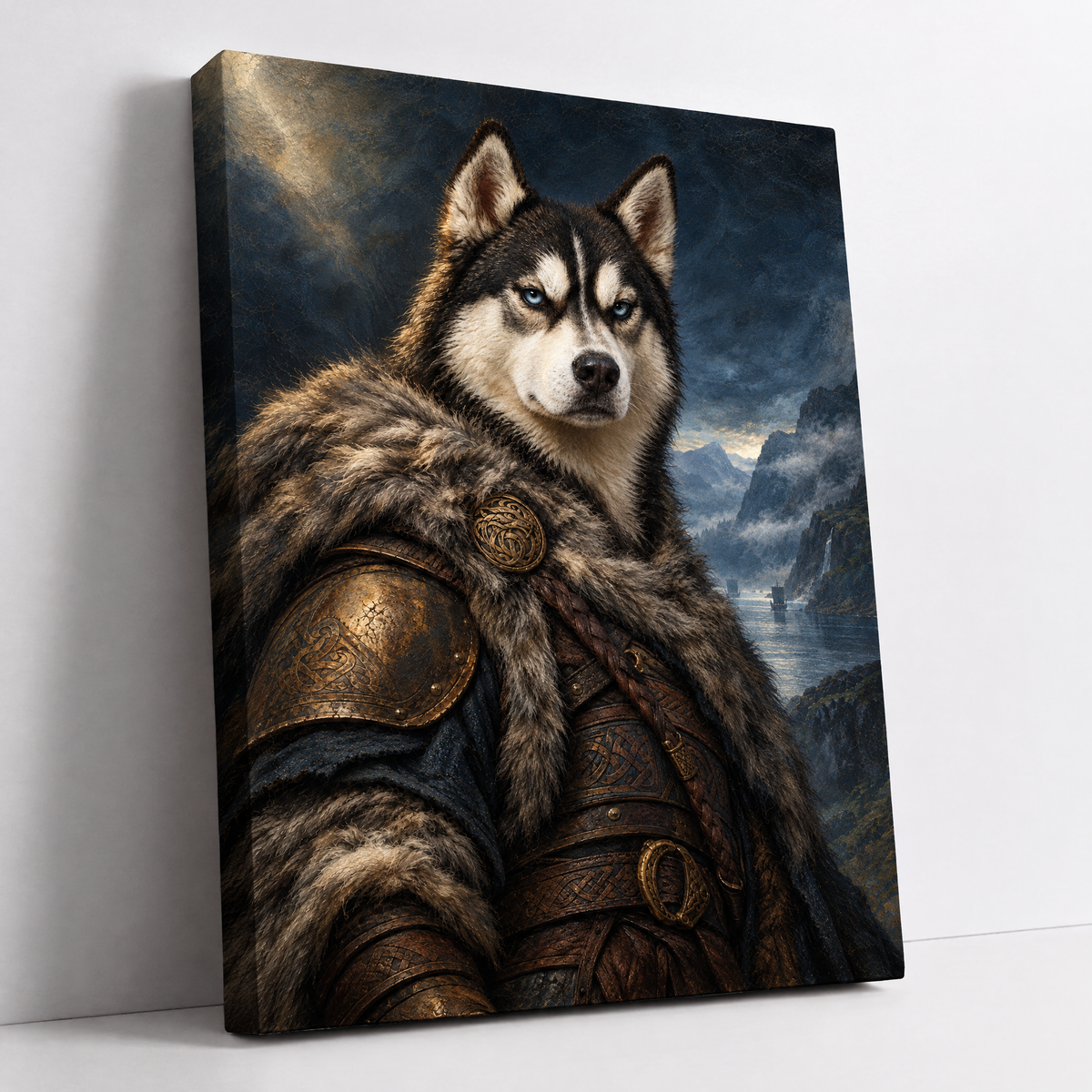 The Pet Viking – custom Viking pet portrait from your photo, husky as a Viking in fur and leather armor