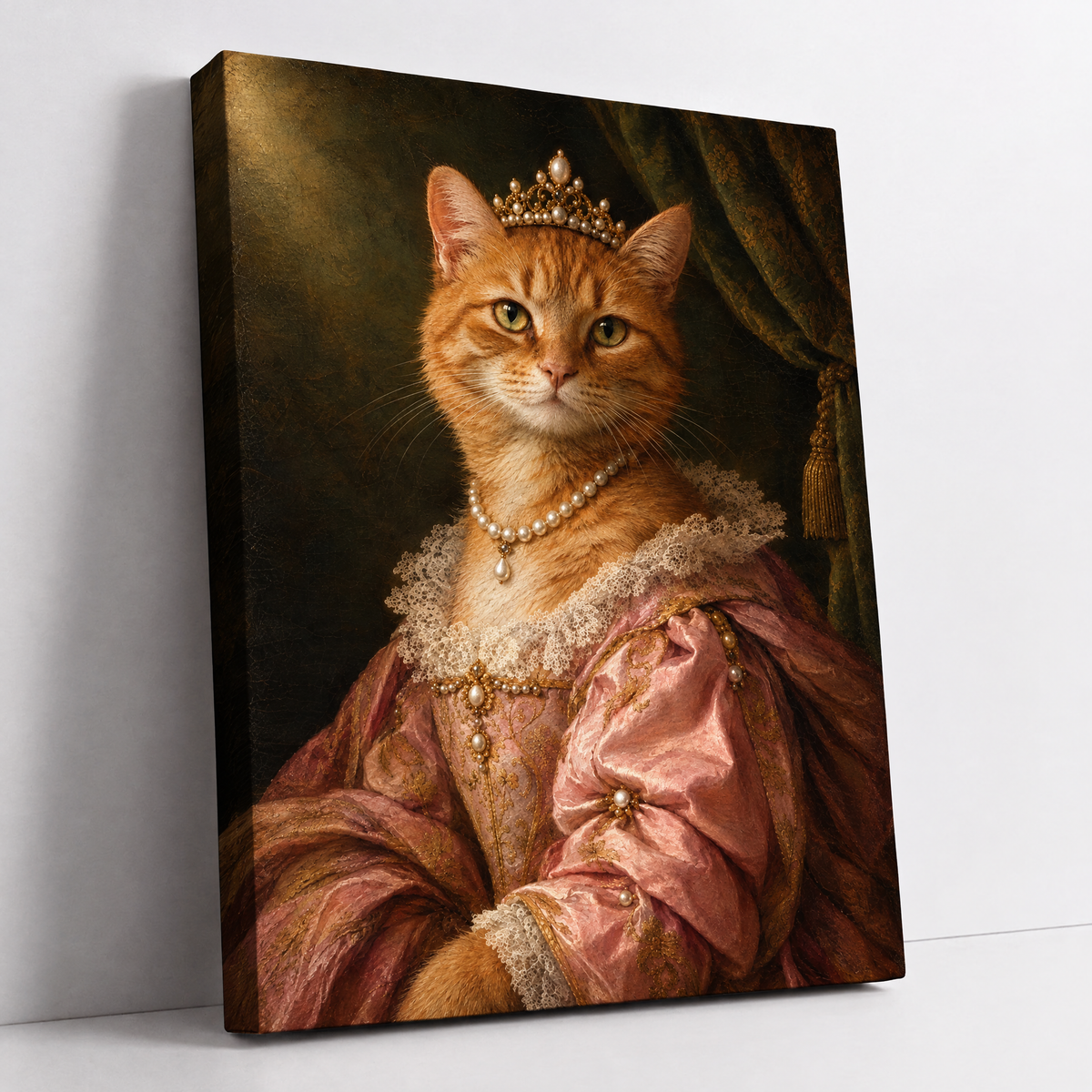 The Pet Princess – custom royal pet portrait from your photo, cat as a princess in a tiara and pink gown