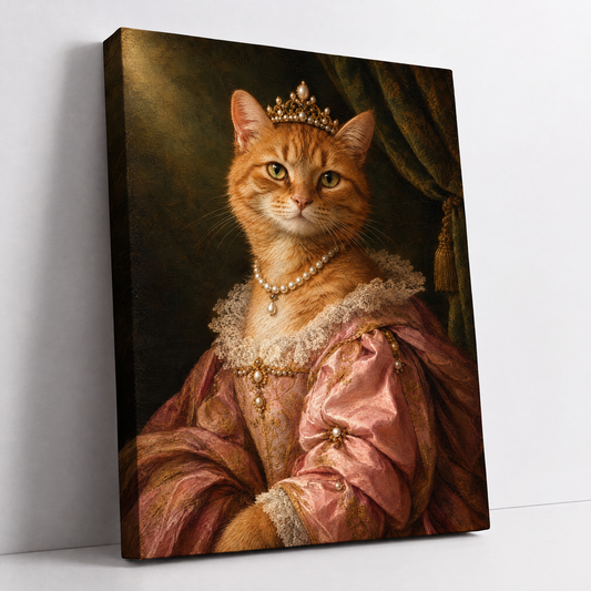 The Pet Princess – custom royal pet portrait from your photo, cat as a princess in a tiara and pink gown