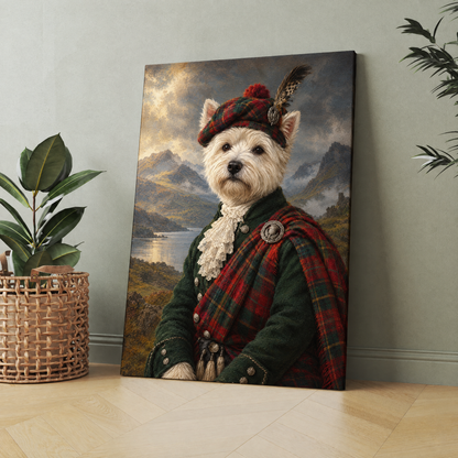 The Pet Highlander custom pet portrait printed on canvas, personalized gift idea for pet lovers