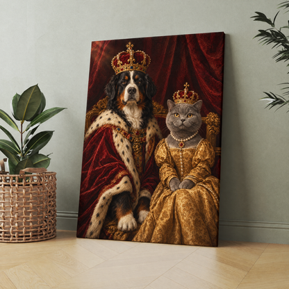 The Royal Pet Couple custom pet portrait printed on canvas, personalized gift idea for pet lovers