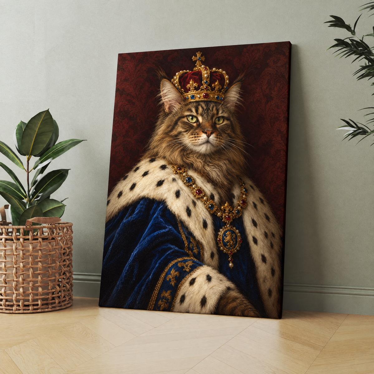 The Cat King custom cat portrait printed on canvas, personalized gift idea for cat lovers