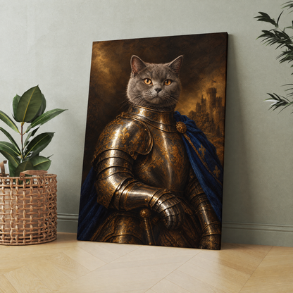 The Cat Knight custom cat portrait printed on canvas, personalized gift idea for cat lovers