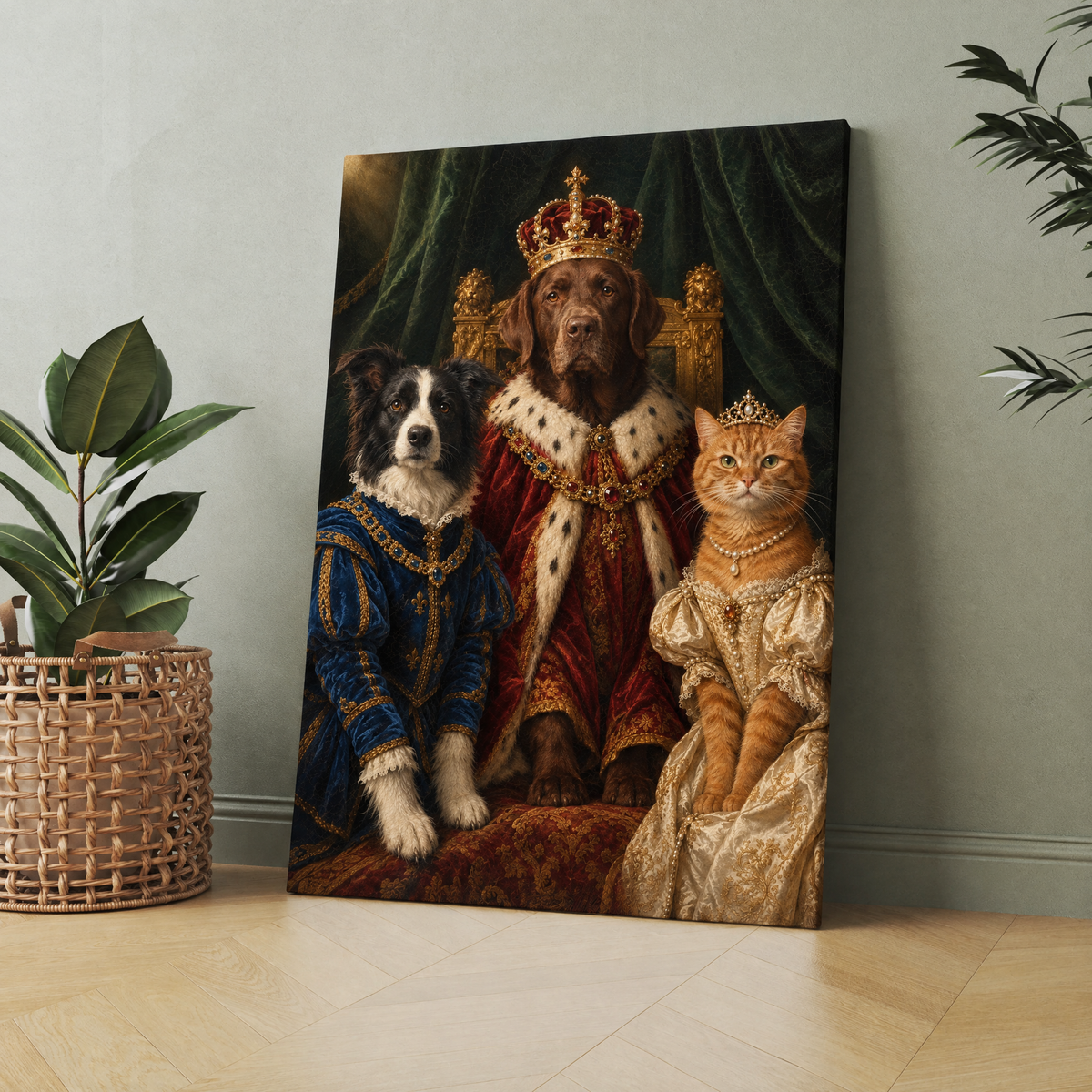 The Royal Pet Family custom pet portrait printed on canvas, personalized gift idea for pet lovers