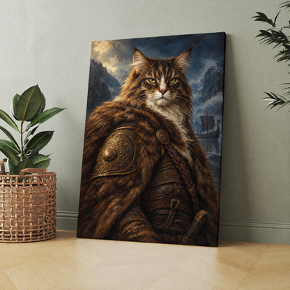 The Cat Viking custom cat portrait printed on canvas, personalized gift idea for cat lovers
