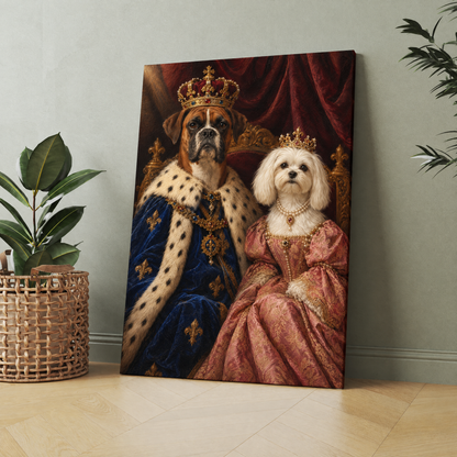 The Royal Dog Couple custom dog portrait printed on canvas, personalized gift idea for dog lovers