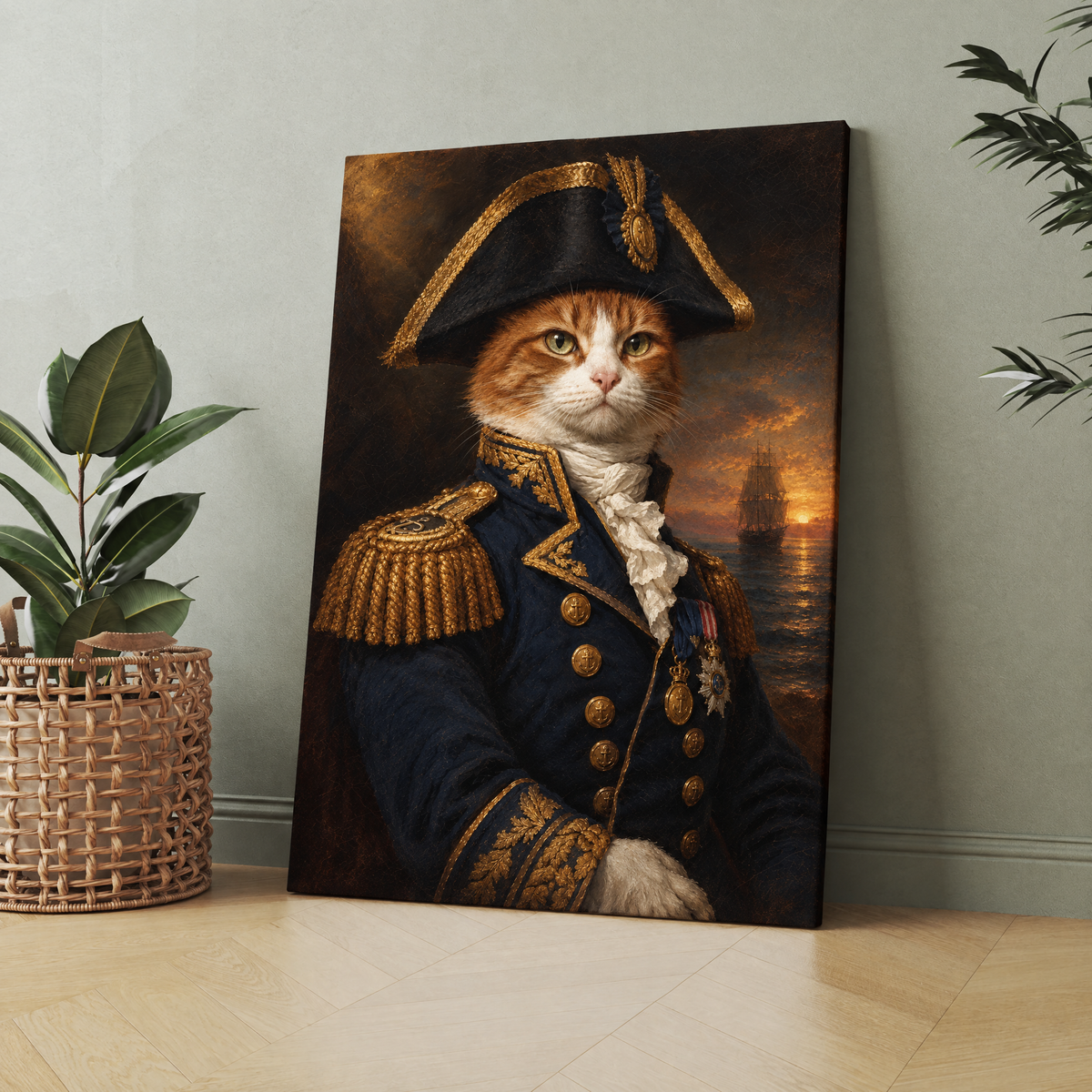 The Cat Admiral custom cat portrait printed on canvas, personalized gift idea for cat lovers