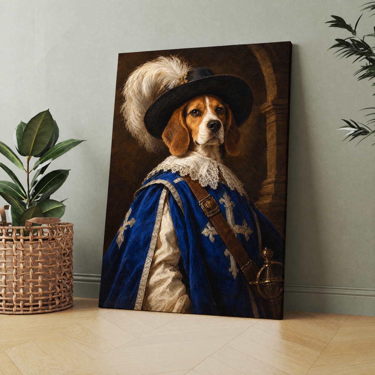 The Pet Musketeer custom dog portrait printed on canvas, personalized gift idea for dog lovers