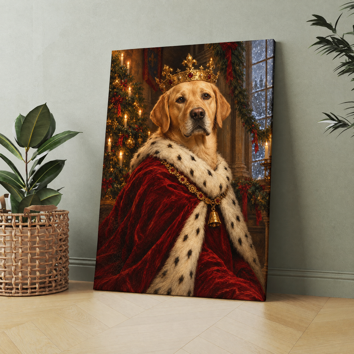 The Christmas Pet King custom pet portrait printed on canvas, personalized Christmas gift for pet lovers