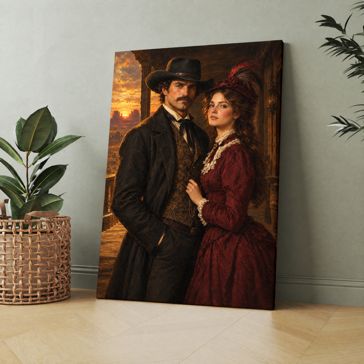 The Western Couple custom portrait printed on canvas, personalized gift idea for couples