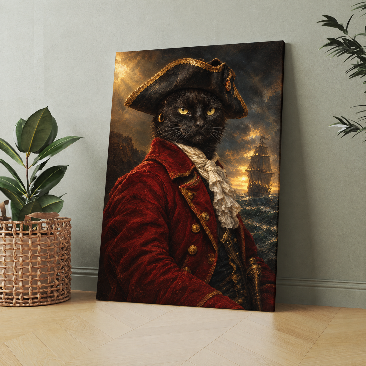 The Cat Pirate custom cat portrait printed on canvas, personalized gift idea for cat lovers