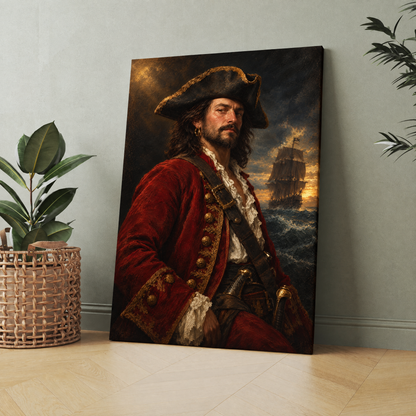 The Pirate Captain custom pirate portrait printed on canvas, personalized gift idea for him