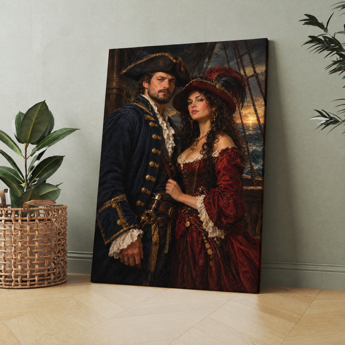 The Pirate Couple custom portrait printed on canvas, personalized gift idea for couples