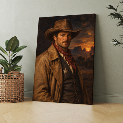 The Cowboy custom Western portrait printed on canvas, personalized gift idea for him
