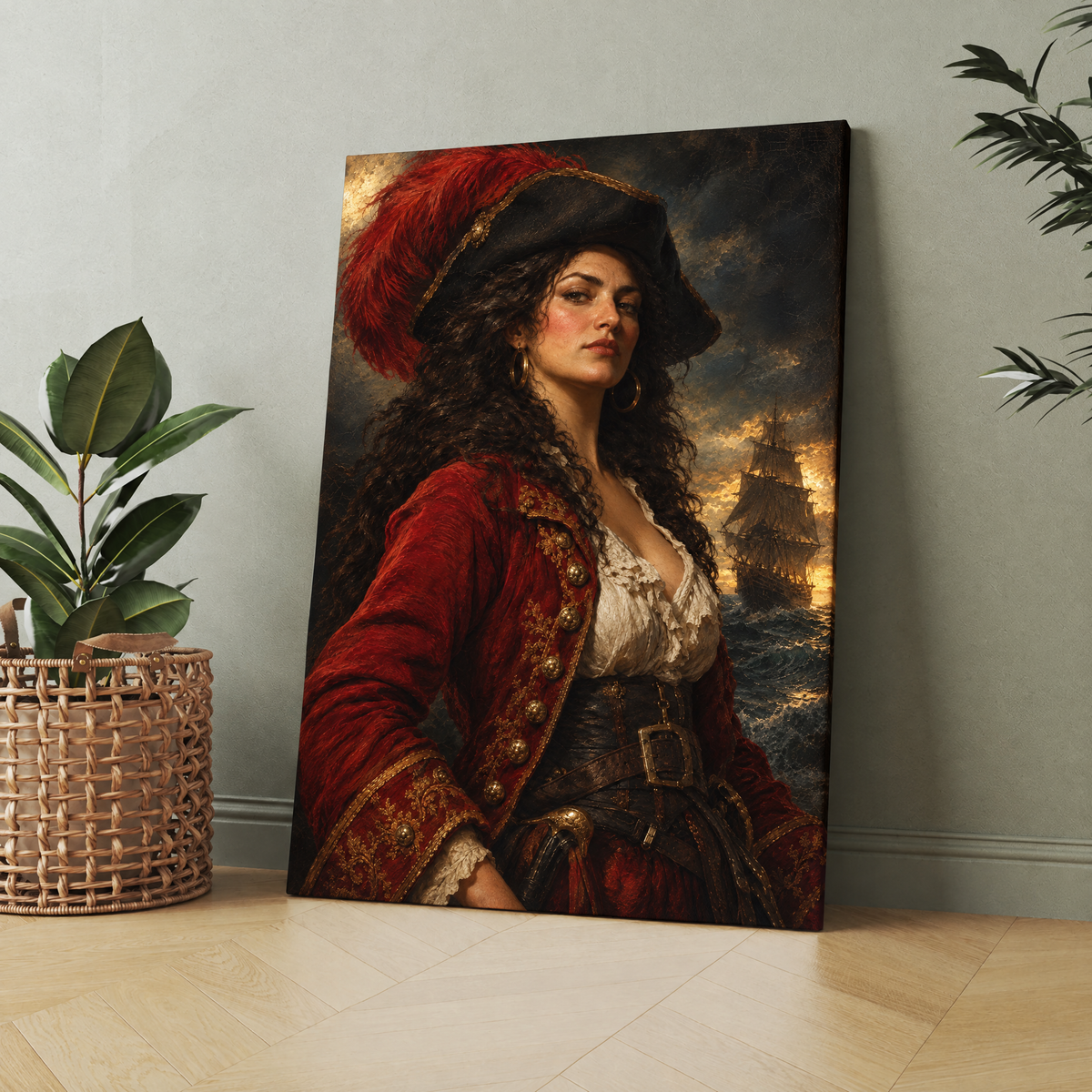 The Pirate Queen custom pirate portrait printed on canvas, personalized gift idea for her